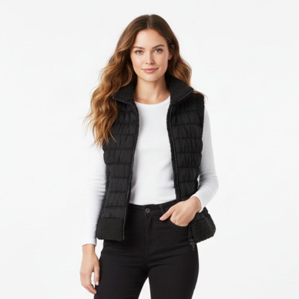 Calvin Klein Black Sleeveless Quilted Zip Up Vest L